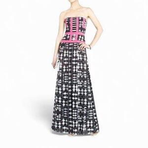 BCBG Max Azria Gracely Maxi Cocktail Dress Strapless Black White Size 4